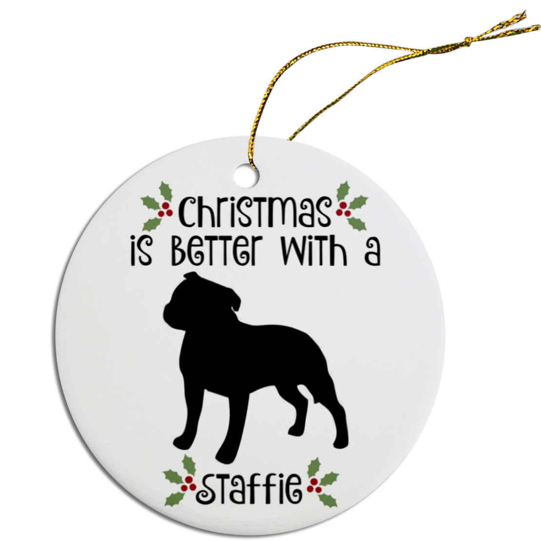 Breed Specific Round Christmas Ornament Staffie